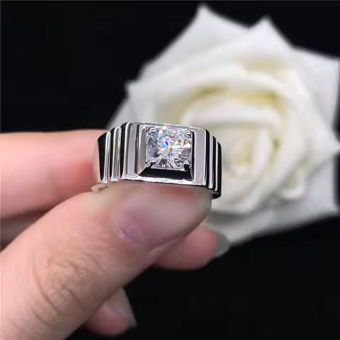 White Gold AU750 Ring 0.8CT Diamond Male's Engagement Ring Statement Birthday Jewelry Gift For Husba