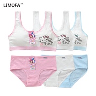 LJMOFA 10-16Y Teenager Bra Kids Underwear Bra Set Girl Sport Bra with Sponge Pad Student Solid Color