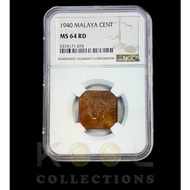 MALAYA 1940 “King George VI” 1 Cent Coin NGC MS 64 RD