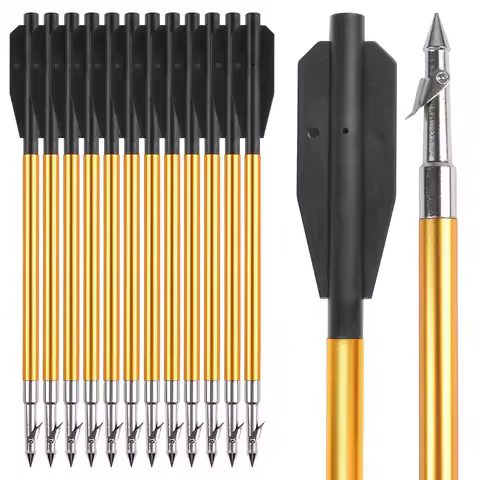 6/12 Pcs Hunting Archery Aluminum Body Fishing Arrow Suitable for 50-80 LBS Pistol Crossbow Hunting 
