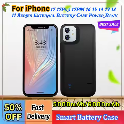 5000mAh/6000mAh Portable Battery Charger Case for iPhone 17 17Pro 17PM 16 15 14 13 12 11 Series Exte