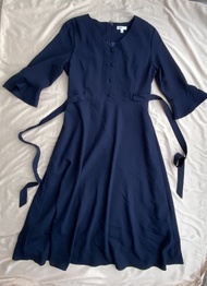 Preloved SPAO Dress Midi Wanita Navy Blue Dress Biru Formal Office Wear