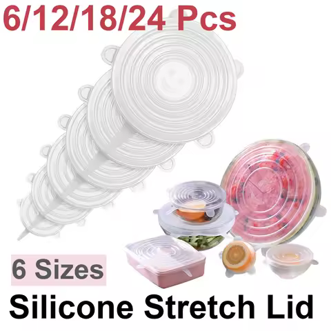 6/12/18/24Pcs Reusable Silicone Stretch Lids, Durable Food Storage Covers, 6 Sizes to Meet Most Cont