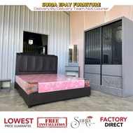 *[Siap Pasang]Bedroom Set 5'x7' (Divan 5'+Wardrobe+Dressing Table+Side)