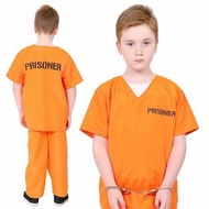 Adult Inmate Orange Prisoner Jailbird Costume For Ha