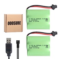 HJ 2 pcs 3.6V 2400mAh NI-MH 3xAA SM2P Battery with USB Charging Cable for Some Kind of RC Toy Car Bo