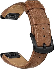 TRUMiRR Watchband for Fenix 6X / 6X Pro / 6X Sapphire /5X / 5X Plus, 26mm Quick Easy Fit Watch Band Genuine Cowhide Leather Strap for Garmin Fenix 3/3 HR