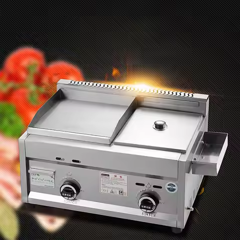 Commercial Gas Grill Deep Fryer Machine Squid Fryer Oden Cooking Machine Stainless Steel Teppanyaki 