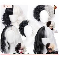 LILY Cruella De Vil Kuila Half Black Half A Hundred Small Short Curly Cos Wig Wig Caps for Making Wi