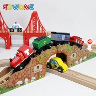 EDWONE Three-bridge Wooden Track Train Toy Electric Track Car Children's Toy Wooden Toy E17P04