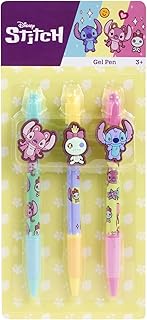 Disney Store Stitch Gel Pen Set of 3 | Gel Pens with Figure Clip for Children | Colourful Stationery