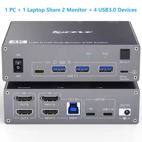 USB C KVM Switch 4K/1080P@60Hz,USB C HDMI Dual Monitor KVM Switch for PC /Laptop Sharing 2 Monitor a