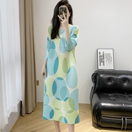 Japan NEW Issey Miyake Pleated Dress 2025 Summer New Printing Seaside Vacation Loose Plus Size impor