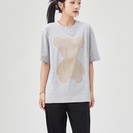 Eyouth 13155 Womens Oversized T-Shirt with Geometric Bear Print - Casual Loose Fit Short Sleeve Tee