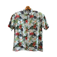 Hawaiian Shirt Chest 46 Shoulder 17.5 Length 29 Blue Brand 28 Palms 1 Silk (S14) Second Hand