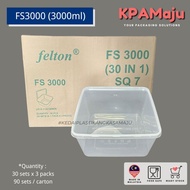 [90sets/carton] FS3000 (3000ml) - Square PP Container, Microwave Safe PP Container with Lid, Felton 