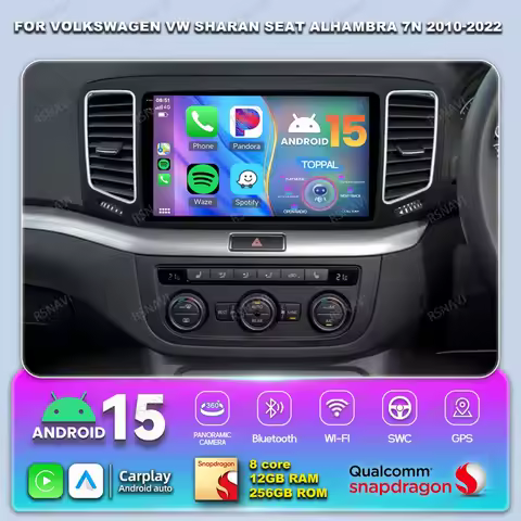 Android 15 Car Radio For Volkswagen VW Sharan SEAT Alhambra 7N 2010-2022 QLED 5G WIFI Viedo Player S