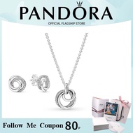 【Duty-Free】Pandora Round Sterling Silver Set Pandora Necklace Pandora Earring Pandora Set