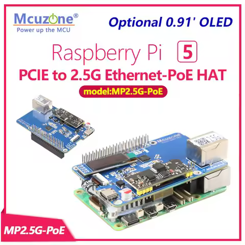 MP2.5G -PoE, Raspberry Pi5 PCIe to 2.5G ETH and GIGA ETH POE power, 5v4.5A,0.91' LCD(OPT)