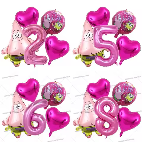 Cartoon SpongeBobs Kids Birthday Ballons Decoration Number Foil Ballons Set Baby Shower Stars Round 