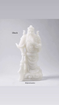 White Burmese Stone Guan Yu | แกะสลักเทพเจ้ากวนอูหินขาวพม่า ความสูง13นิ้ว