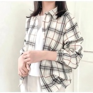 KEMEJA Women's long-sleeved flannel shirt, women's checkered flannel top