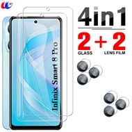 Infinix Smart 8 Pro Glass Film 4 In 1 Full Cover Tempered Glass Screen Protector Film For Infinix Smart 8 Smart 8 Pro 8 8 Pro 4G 6.6" 2024 Camera Lens Glass