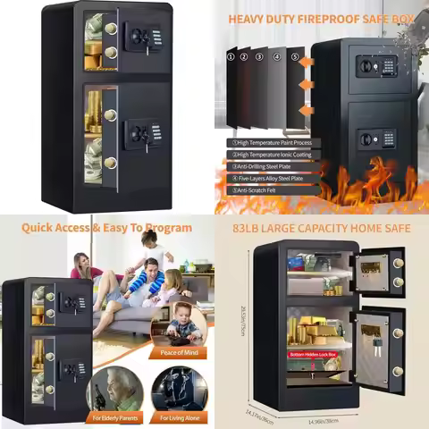 "extra large 7.5 cubic foot double door home safe - 83 pounds heavy duty with combination and hidden