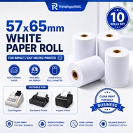 57x65mm High White Paper Roll 12mm Core Non-Thermal Cash Register Paper for Impact Dot Matrix Printe