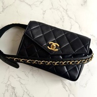 中古二手包 Chanel黑色金扣單肩包 腰帶包 古董包 側背包 小包