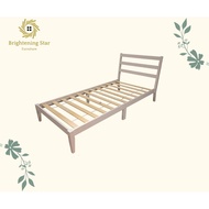 MOON Wooden Single Bed Frame Bujang Katil BedFrame Japanese minimalist bedframe with headbaoard kayu Oak White Color