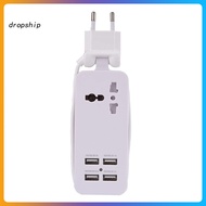 DRO_ US/EU/UK Plug 4 USB Portable Extension Socket Travel Power Adapter Phone Charger