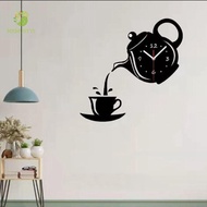 MXMUSTY1 Teapot Wall Clock Sticker, 3D Teapot Design Acrylic Mirror Wall Clock, Creative Easy to Read DIY Silent 3D Decorative Clock Wall