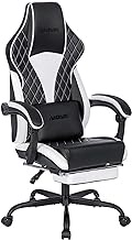 NIONIK Gaming Chair, Computer Chair with Footrest and Massage Lumbar Support, Ergonomic Office Video Game Chair, Adult Gamer Chair with Adjustable Height and Backrest (Black White)