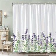 Lavender Field Watercolor Bath Curtain,Flowers Shower Curtain 12 Hooks for Modern Bathroom Decor Was