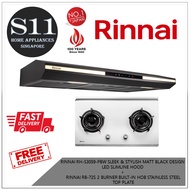 RINNAI RH-S3059-PBW SLEEK &amp; STYLISH MATT BLACK DESIGN LED SLIMLINE HOOD +  RINNAI RB-72S 2 BURNER BUILT-IN HOB STAINLESS STEEL  TOP PLATE