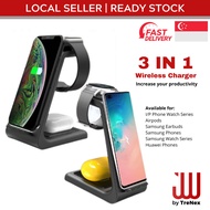 [SG NEXT DAY SHIP] 3 In1 Fast Wireless Charger for IOS Samsung IP Smart Watch AP Earbuds 15W Qi Charging Station