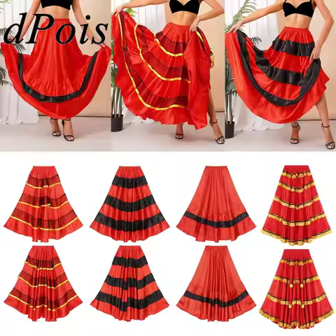 Womens Spanish Flamenco Costume Dance Skirt Tango Ballroom Folk Dancing Carnival Folklorico Mexico S