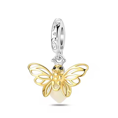 Golden Hollow Bee Charms 925 Sterling Silver Original Beads Fit Original 925 Charms Bracelet Beads J