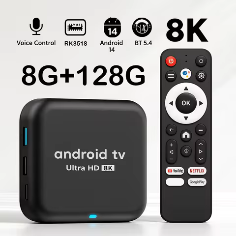Android 14 TV Box RK3518 Quad Core 8K Ultra Smart Media Player Voice Control WiFi 6 BT 5.4 USB HDMI 