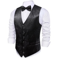 Barry.Wang Mens Shiny Vest V-neck Silm Fit Suit Waistcoat Bowtie Set Party Prom Tuxedo