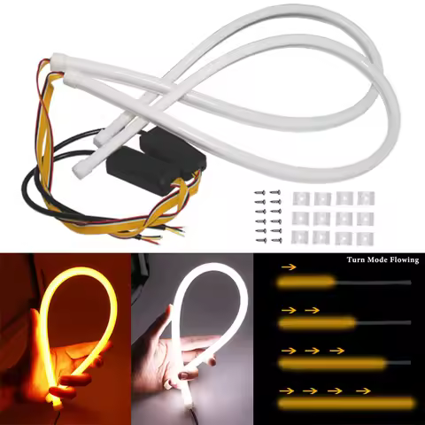 DRL LED Car Daytime Running Light 30cm 45cm 60cm Flexible Yellow Flowing LED Tube Strip Turn Signal 