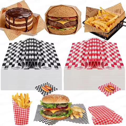 Newspaper Print Deli Paper Sheets, Checkered Food Wax Sheets, 22x22cm Food Basket Liners for Burgers