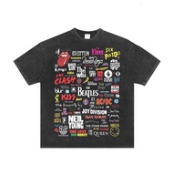 (24 Hours Delivery) Bleached T-Shirt Oversize Legendary Rock Band Collection Of Famous Artist Logos 