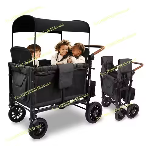 Stroller Wagon 4 Seater Collapsible Wagon Stroller With 5-Point Harnesses Seats Easy Access Zipper D