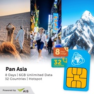 Pan Asia 8Days 6GB  Travel Prepaid SIM card