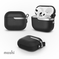 moshi Pebbo Luxe for AirPods 3藍牙耳機充電盒皮革保護套/ 黑