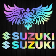 ตัวถังรถสติกเกอร์สะท้อนแสงรถจักรยานยนต์โลโก้รถซูซูกิถังเชื้อเพลิงเลเซอร์สีรุ้งสติ๊กเกอร์โลโก้1คู่สำห