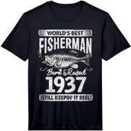Men's cotton T-shirt 84 Years Old Fisherman Born in 1937 Fisherman 84th Birthday Performance T-Shirt