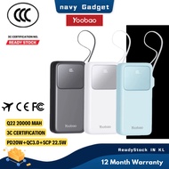 (CCC Certificate)Yoobao Powerbank 20W Fast Charging 20000mAh With Built in Cable Digital Display Q22